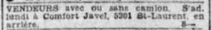 want ad in La Presse, 1932