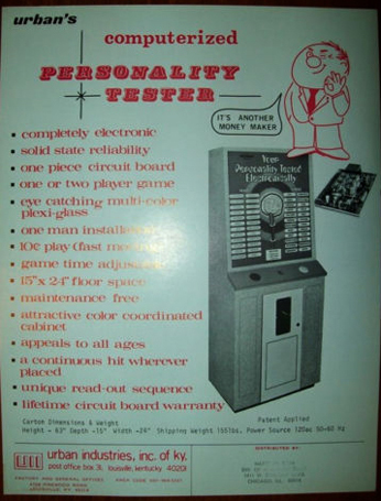 Flyer for Personality Tester arcade game