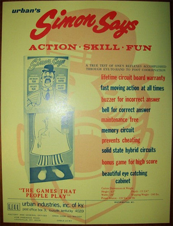 Flyer for simon says arcade game